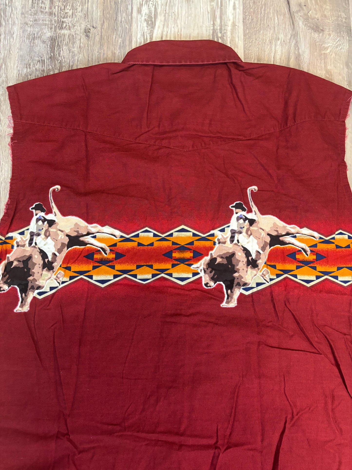 BULL RIDER AZTEC CUT OFF WRANGLER PEARL SNAP *VINTAGE*