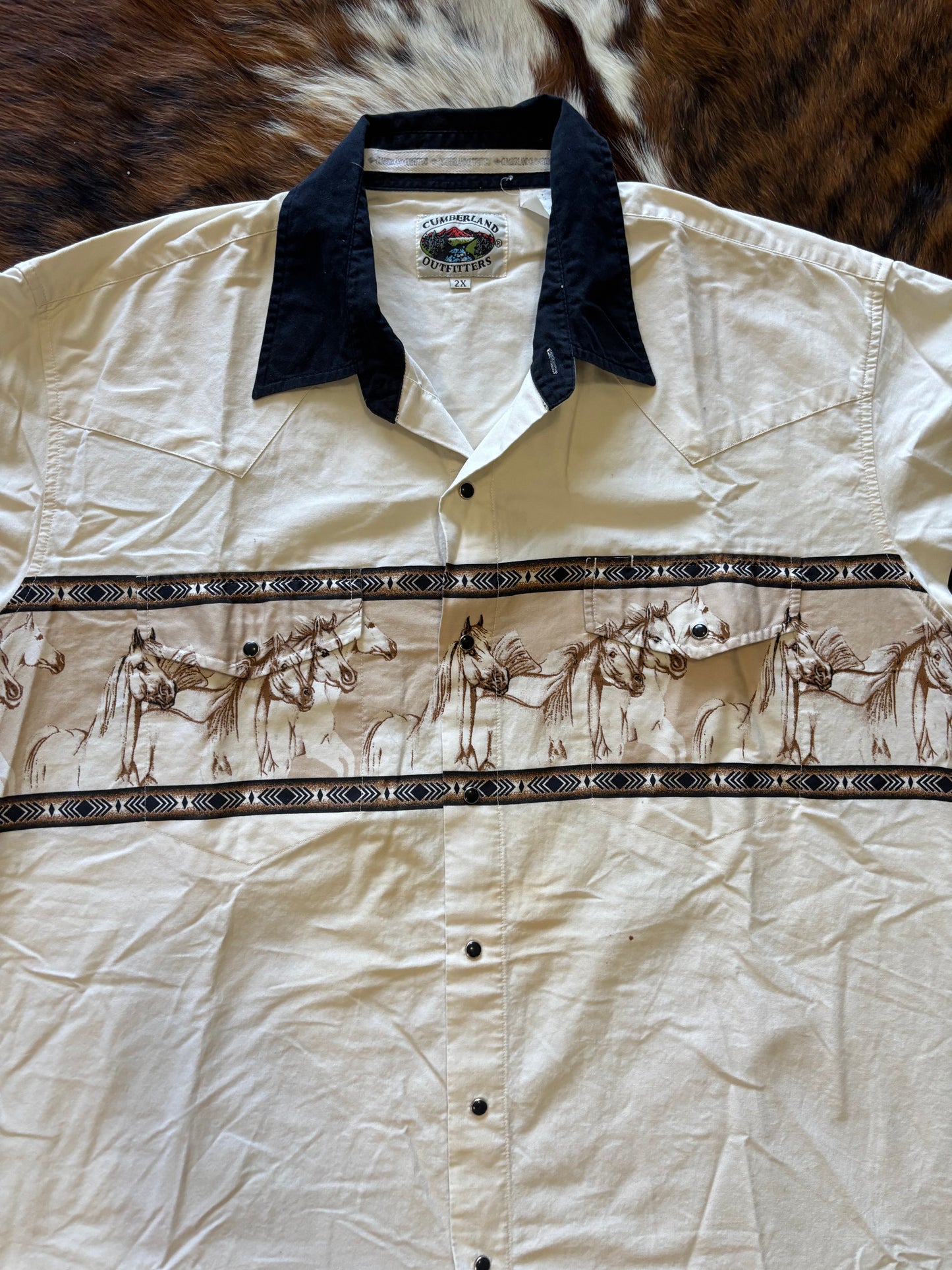 *VINTAGE* HORSE AOP PEARL SNAP