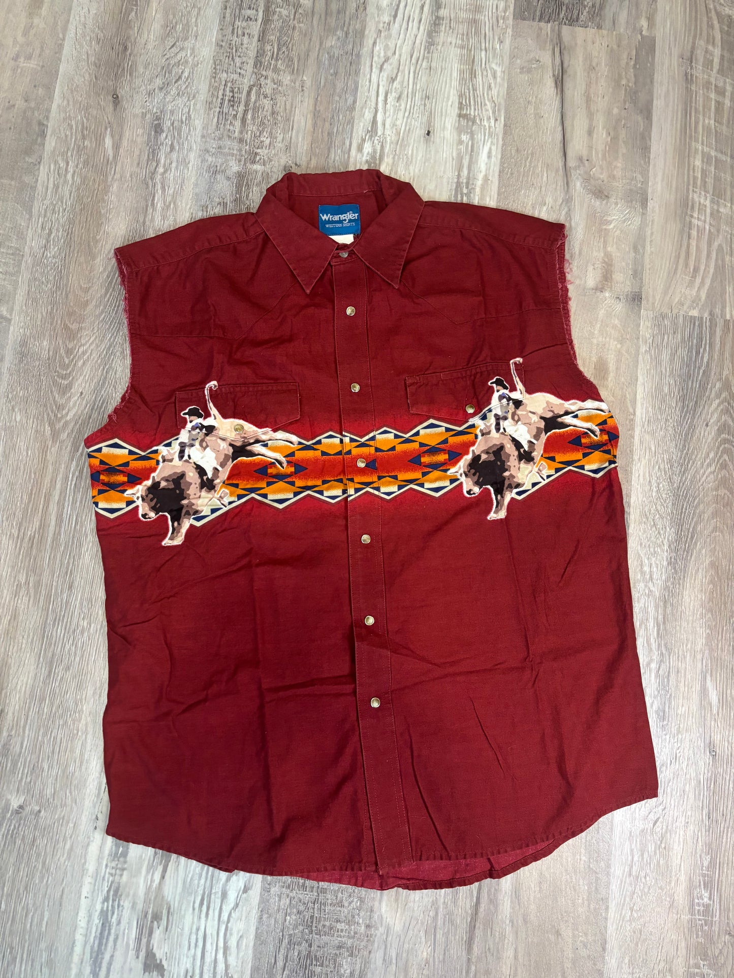 BULL RIDER AZTEC CUT OFF WRANGLER PEARL SNAP *VINTAGE*