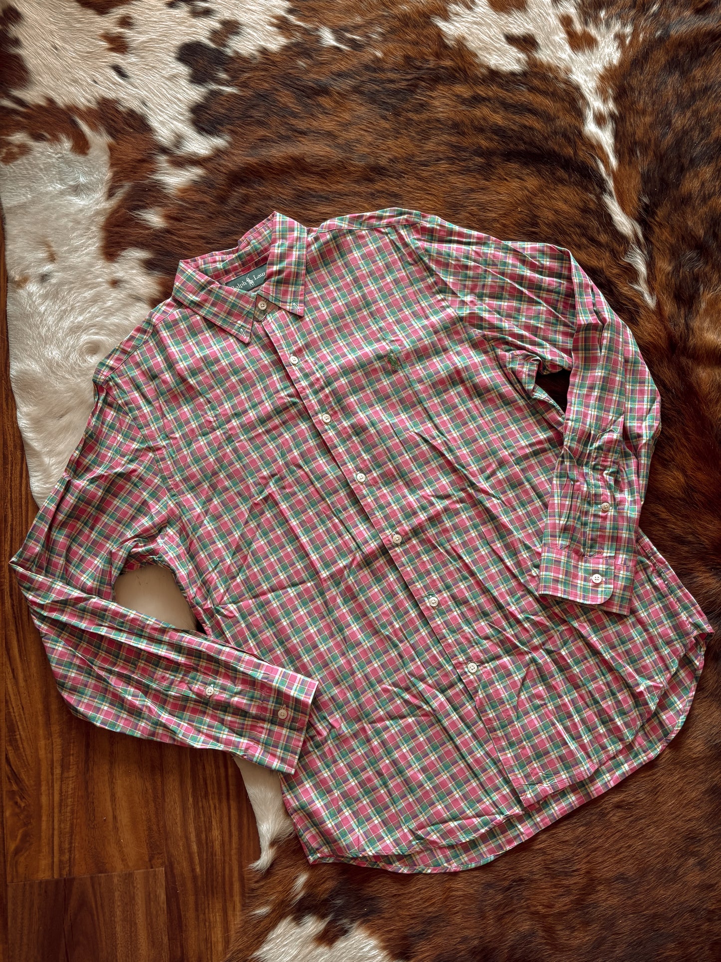 Men’s Ralph Lauren Polo NEW Pink/ Green Plaid Long Sleeved Button Up Shirt