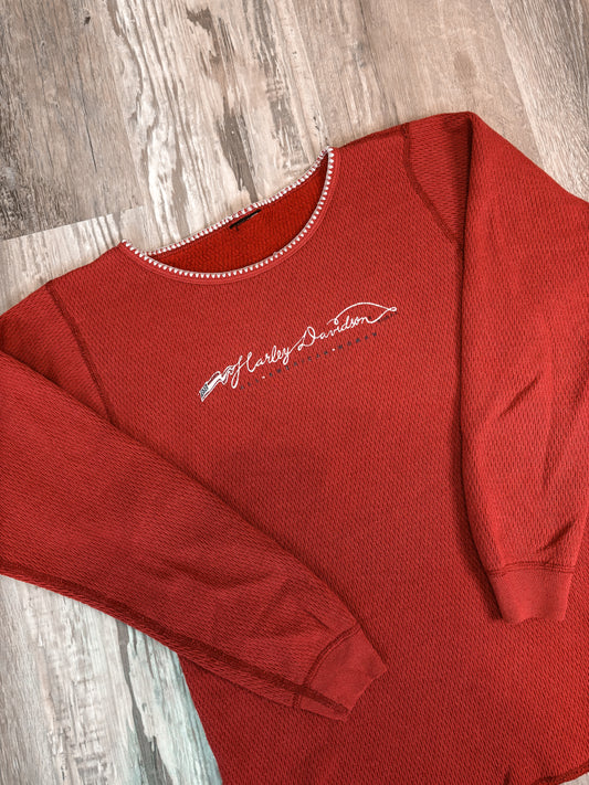 HARLEY DAVIDSON ALL AMERICAN WOMAN THERMAL LONG SLEEVED SHIRT *VINTAGE*