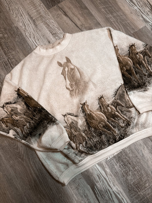 AOP RUNNING WILD HORSES ARTISANS SWEATSHIRT CREWNECK *VINTAGE*