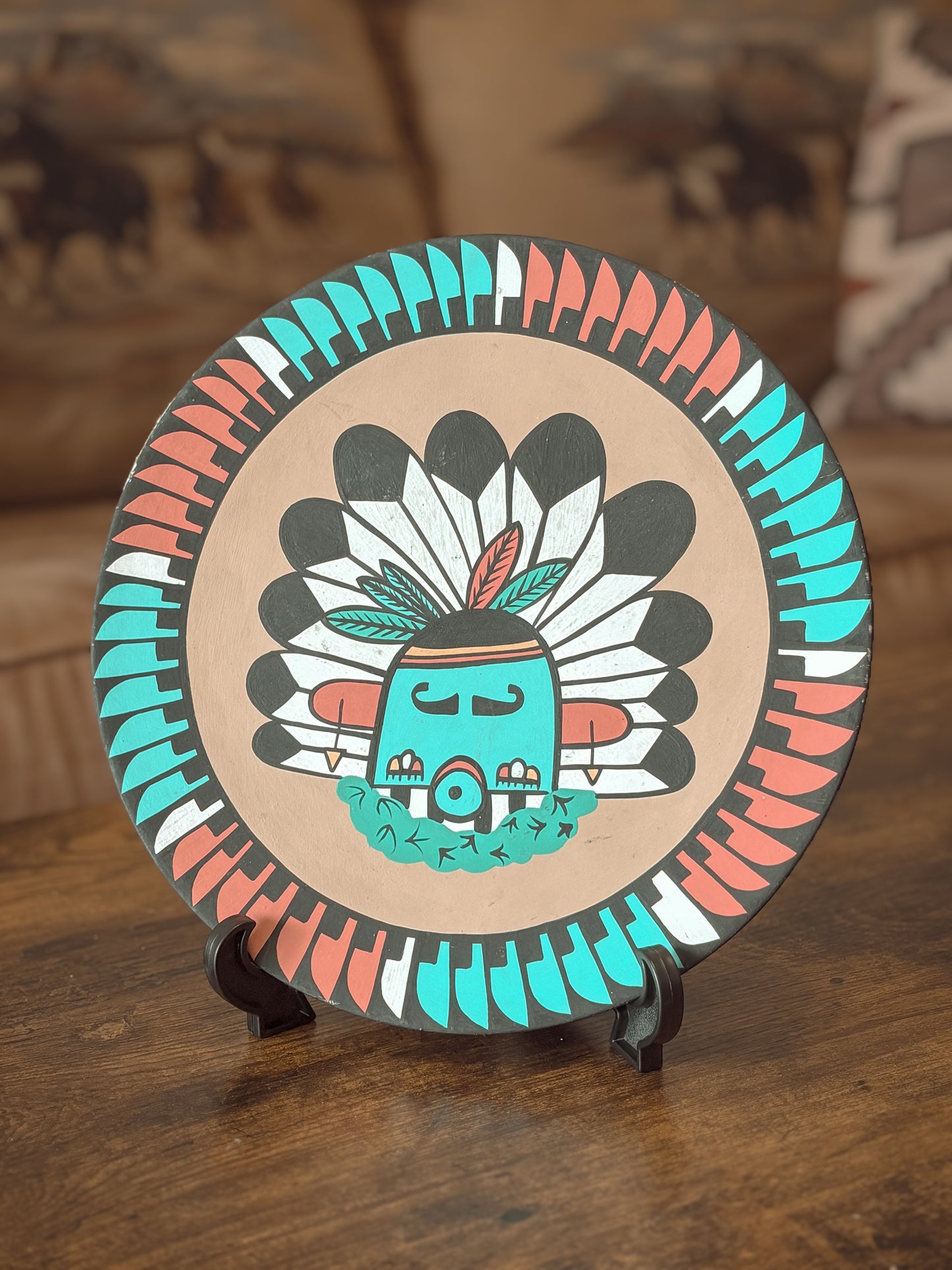 *VINTAGE* GORGEOUS HAND-PAINTED SIGNED KACHINA NATIVE AMERICAN PLATE