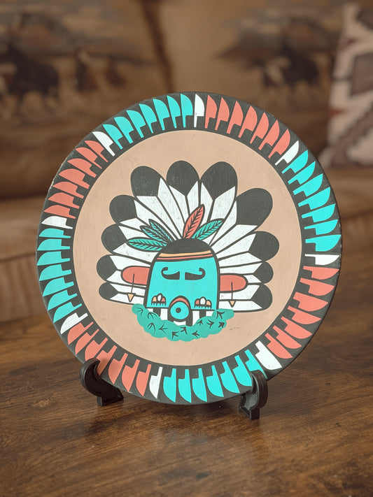*VINTAGE* GORGEOUS HAND-PAINTED SIGNED KACHINA NATIVE AMERICAN PLATE