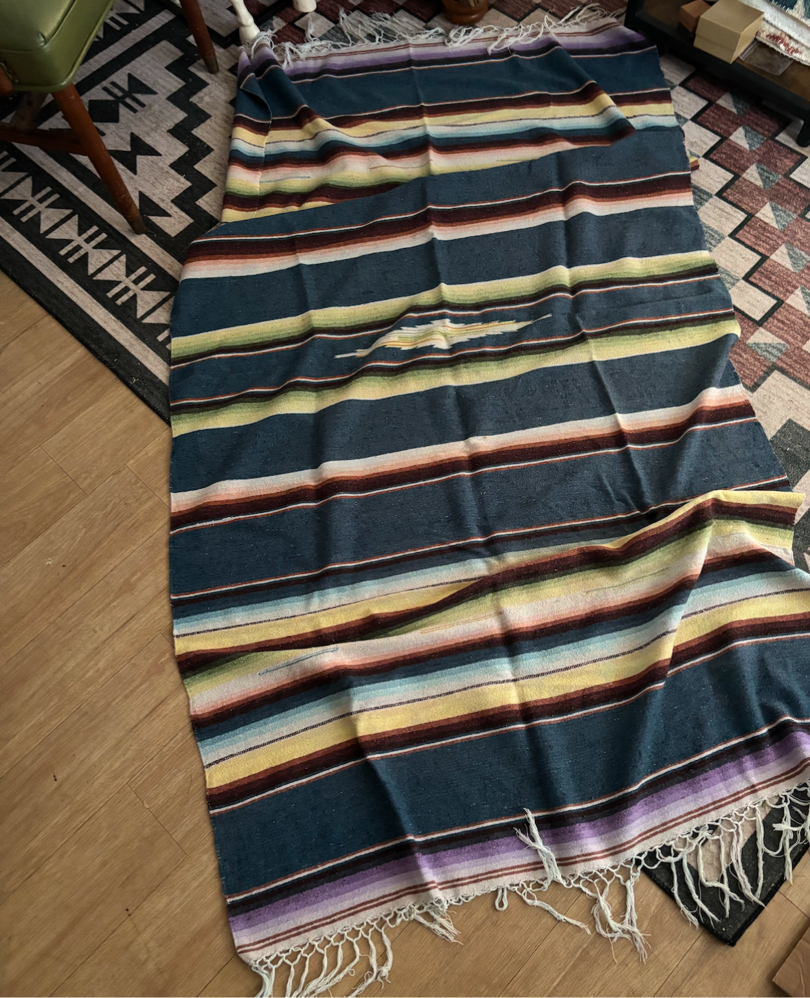 SALTILLO SERAPE HAND WOLVEN WOOL BLANKET *VINTAGE*