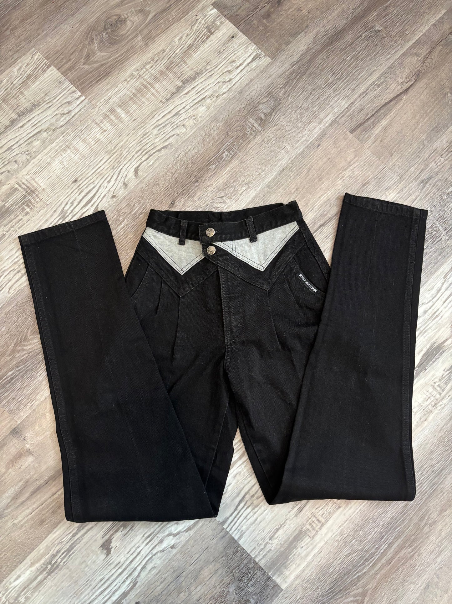 *VINTAGE* 25” GRAY/BLACK TWO TONE ROCKIES BAREBACK JEANS