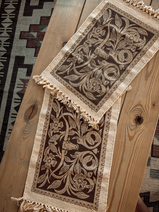 *VINTAGE* TOOLED LEATHER STYLE LONGHORN PLACE MAT SET OF 2