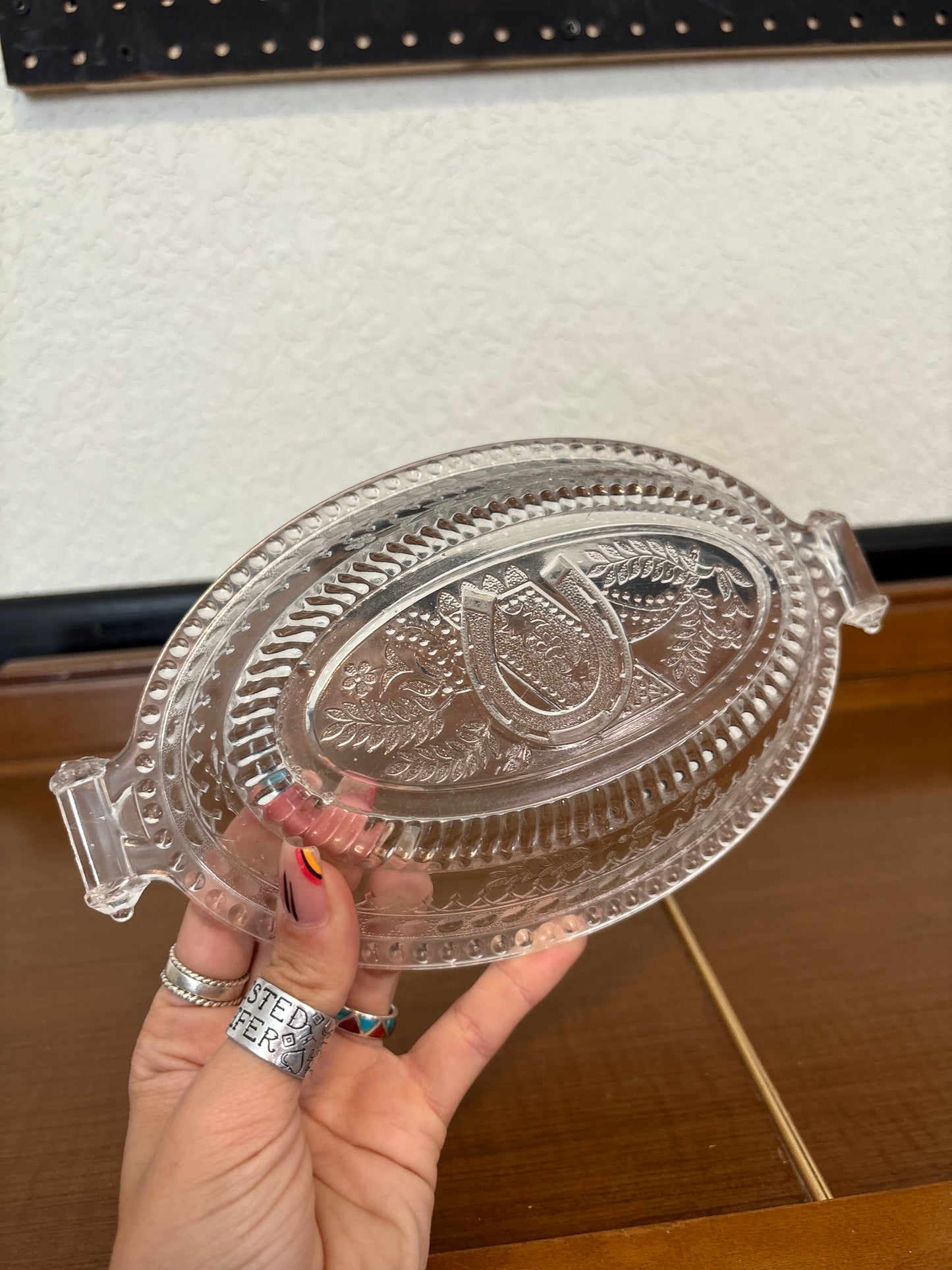 *ANTIQUE* HORSE SHOE RELISH DISH, EARLY AMERICAN PATTERN GLASS EAPG