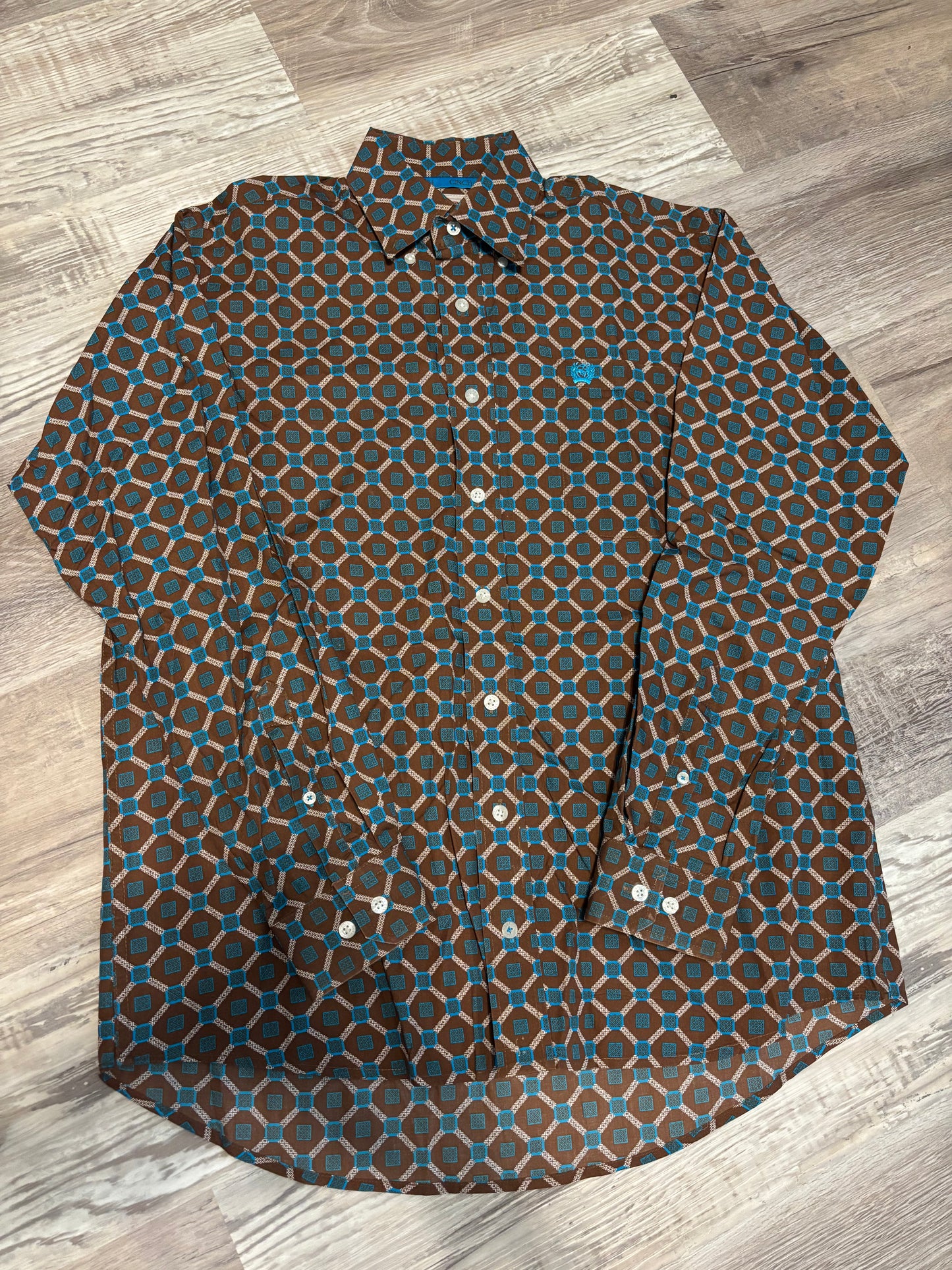 BROWN/TURQUOISE CINCH BUTTON UP SHIRT