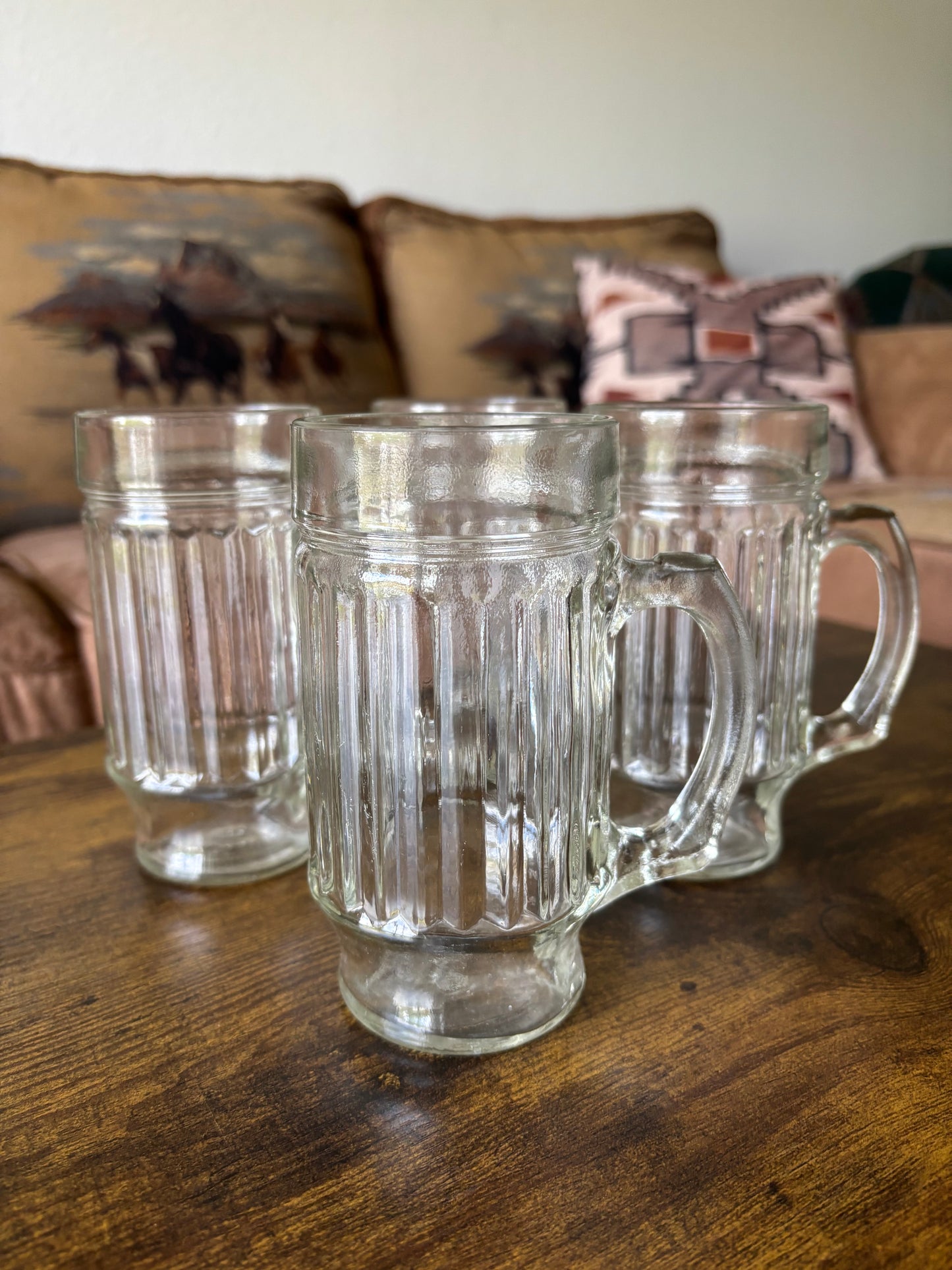 *VINTAGE* ANCHOR HOCKING LINE LITES MUGS (SET OF 4)
