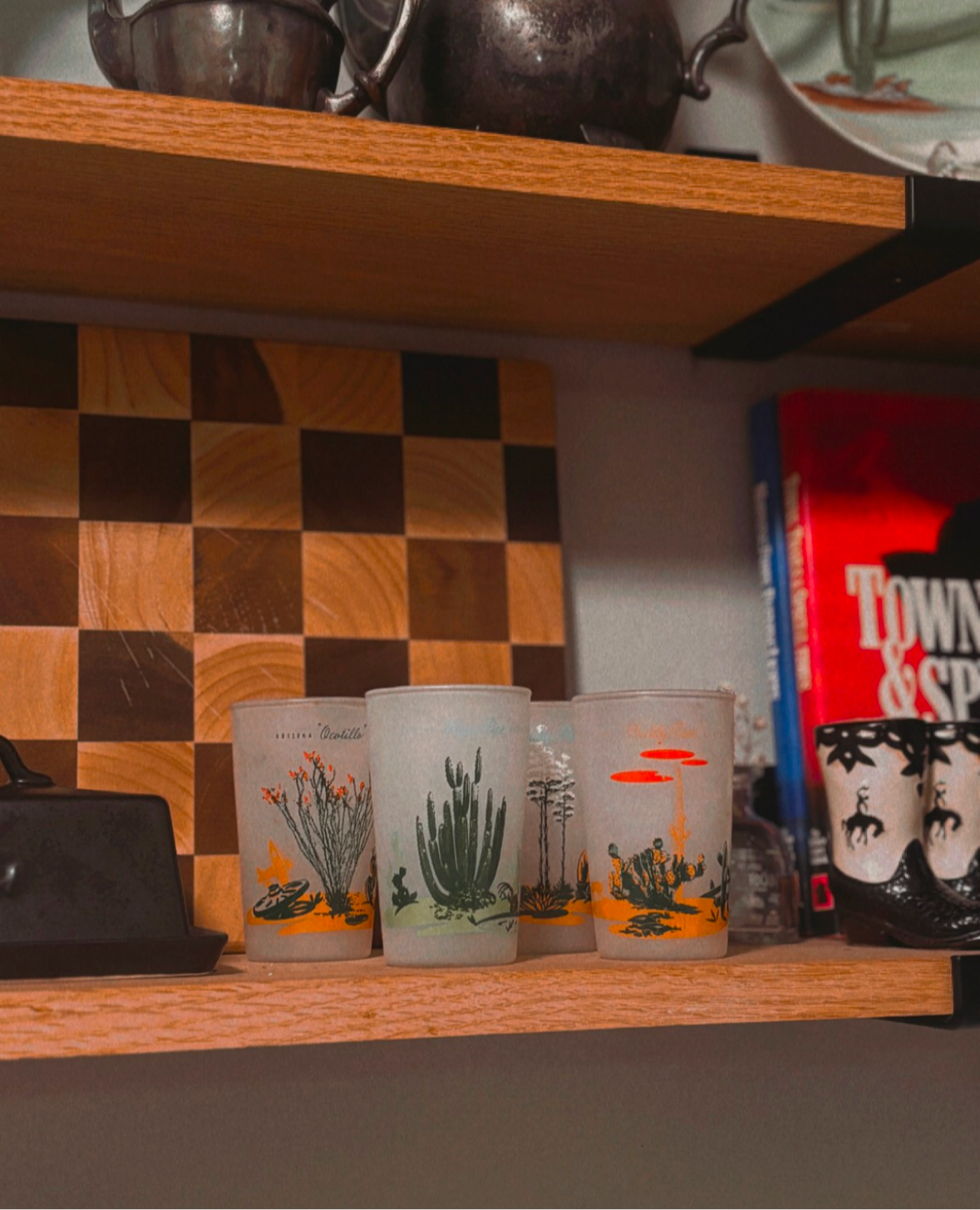 RARE 1959 BLAKELY OIL & GAS PROMO CACTUS LOW GLASS CUPS SET OF 4 *VINTAGE*