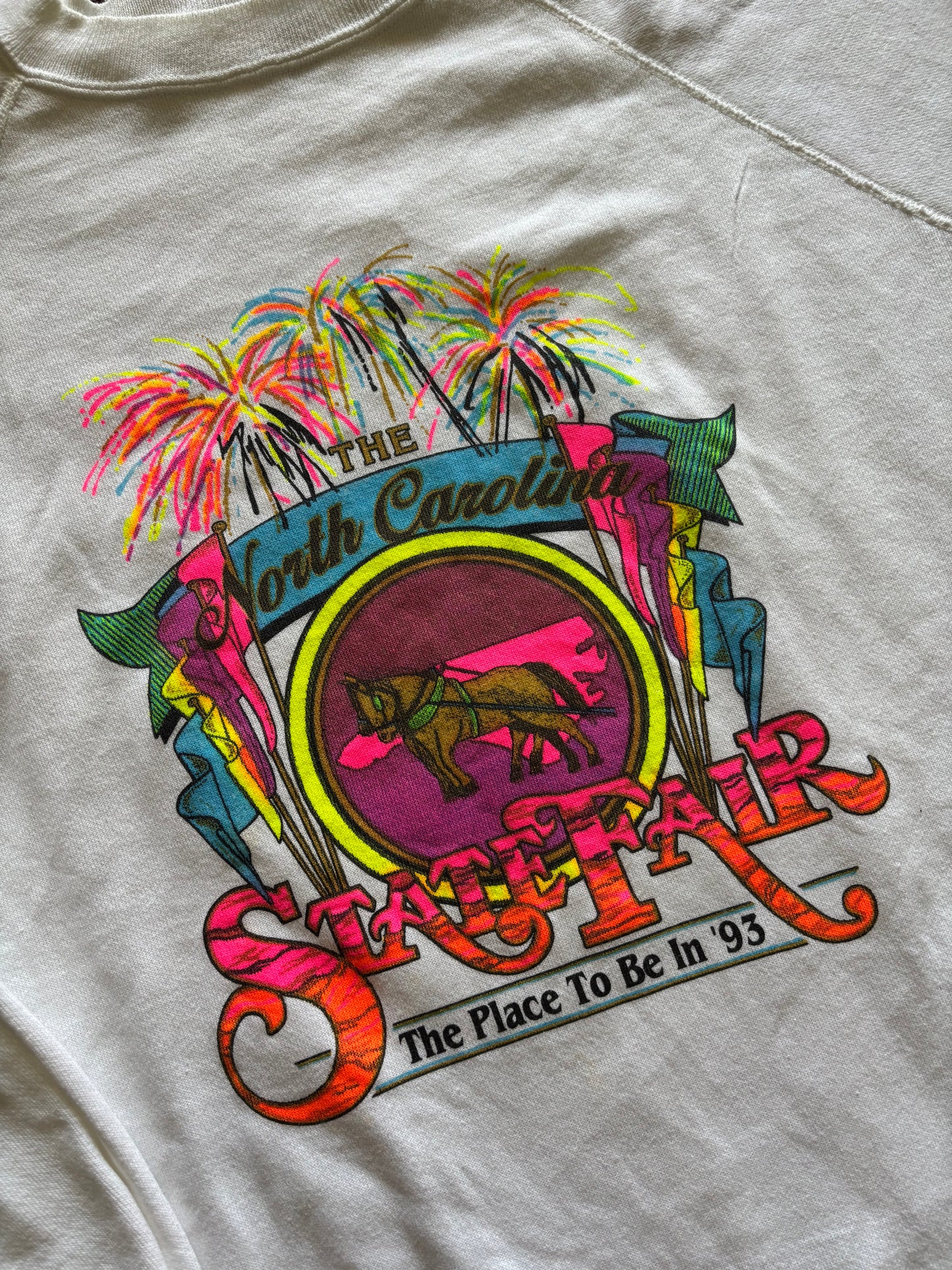 Neon Hanes Sweatshirt North Carolina State Fair 1993 *VINTAGE*