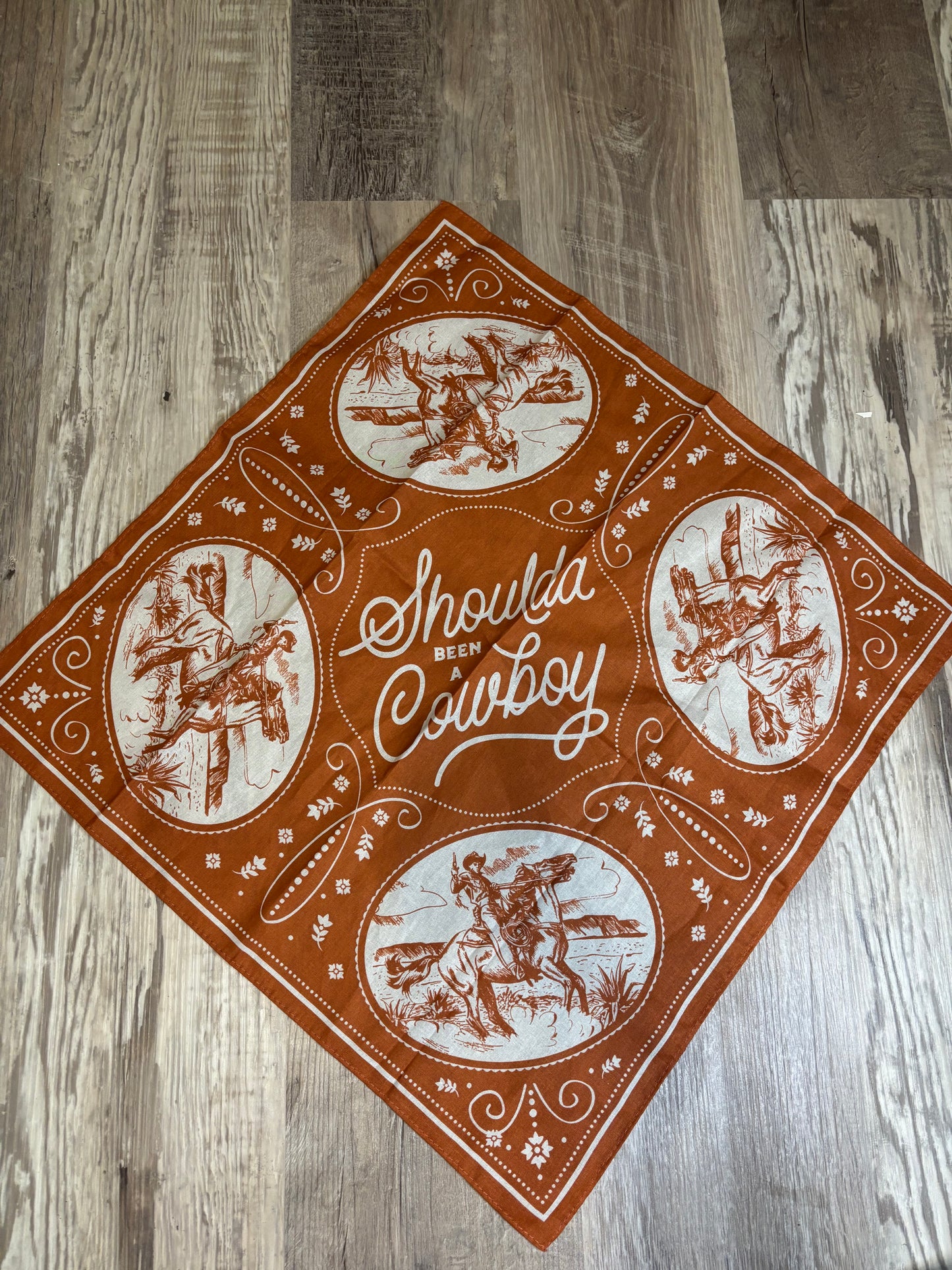 SHOULDA BEEN A COWBOY RUST ORANGE BANDANA/ SCARF