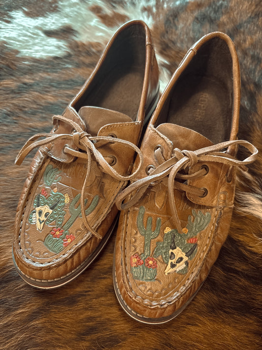 SIZE 9 ROPER DESERT SCENE LEATHER MOCCASIN SHOES