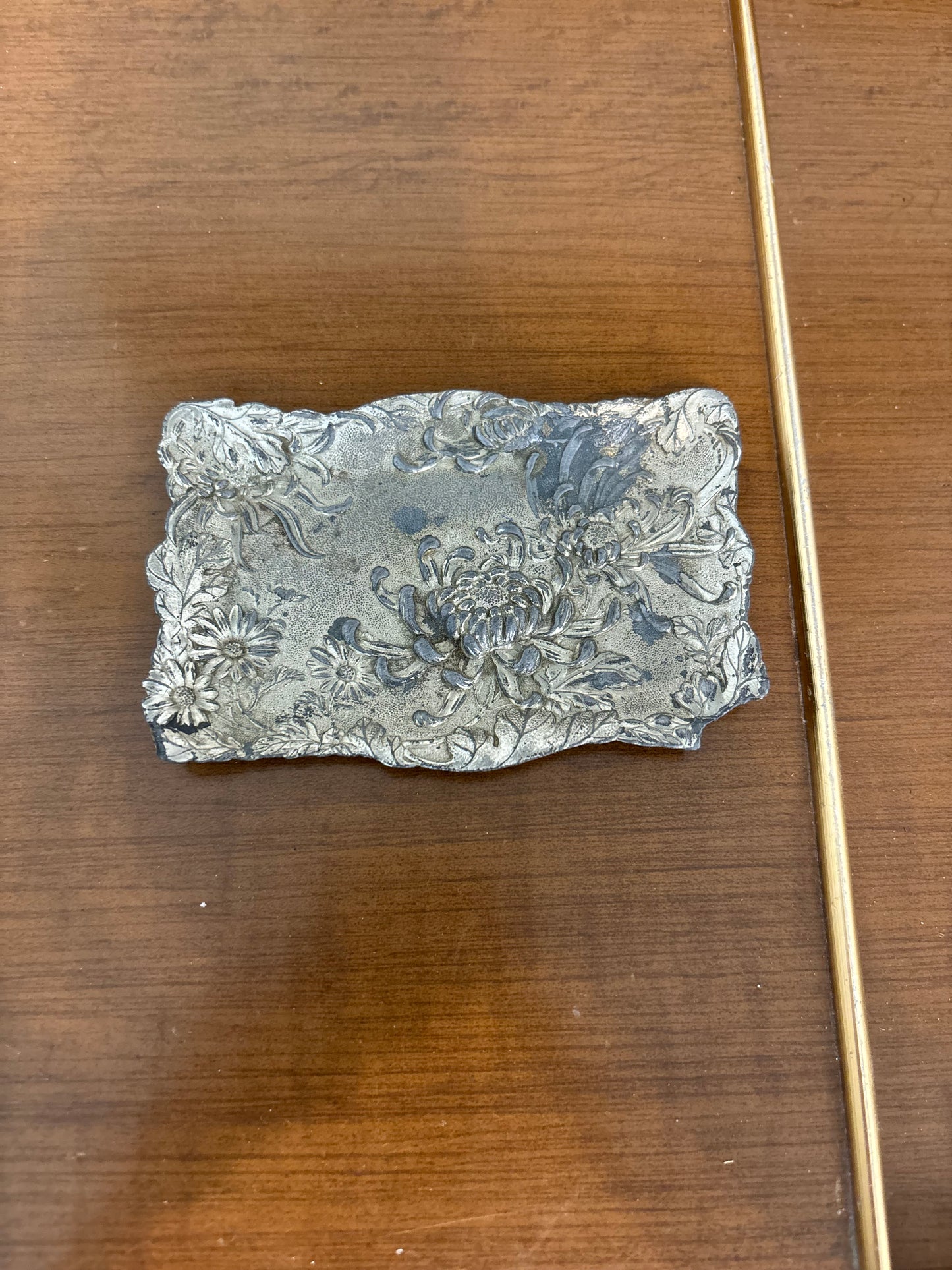 *VINTAGE* JAPANESE FLORAL SILVER TRINKET TRAY, DISH
