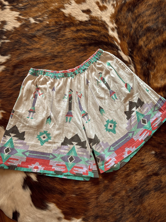 Greenie Sleep/ Lounge Shorts Kachina Native American Aztec *VINTAGE*