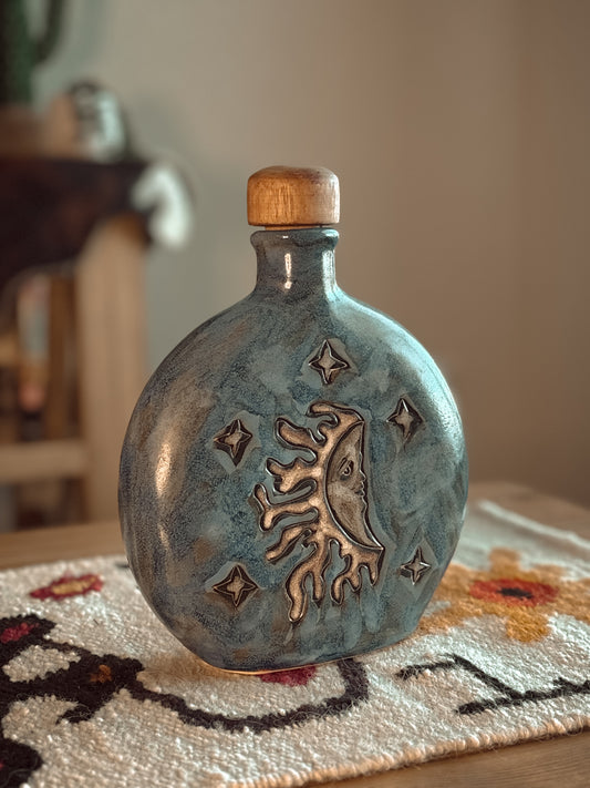 *VINTAGE* MARA STONEWARE SUN MOON ROUND DECANTER
