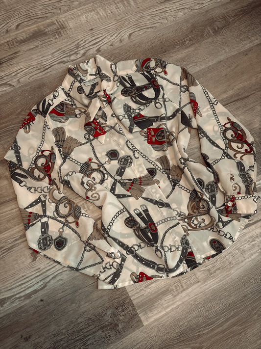 ALFRED DUNNER HORSE TACK BUTTON UP BLOUSE *VINTAGE*