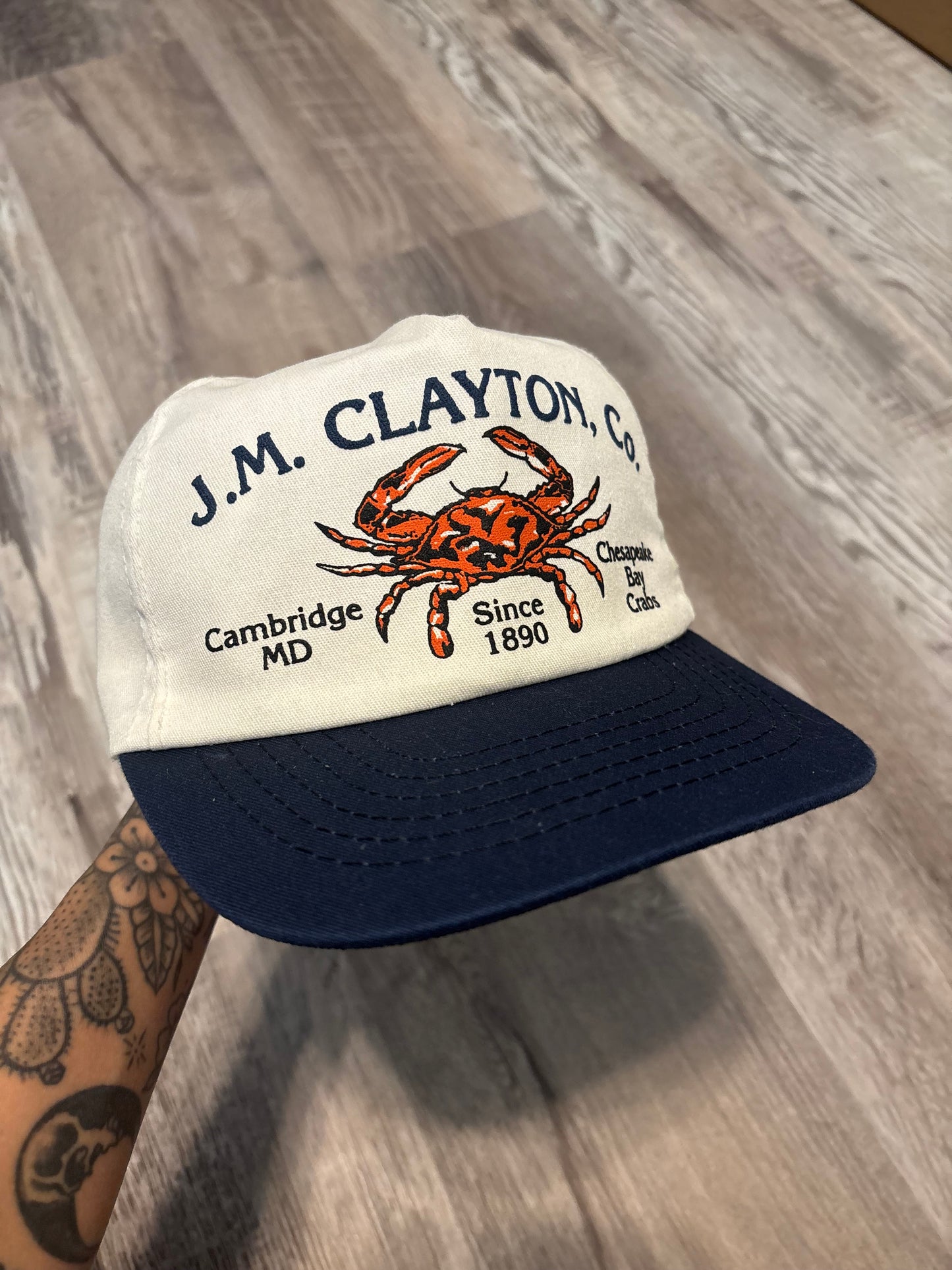 J.M. CLAYTON CO. CHESAPEAKE BAY CRABS TRUCKER SNAPBACK HAT *VINTAGE*