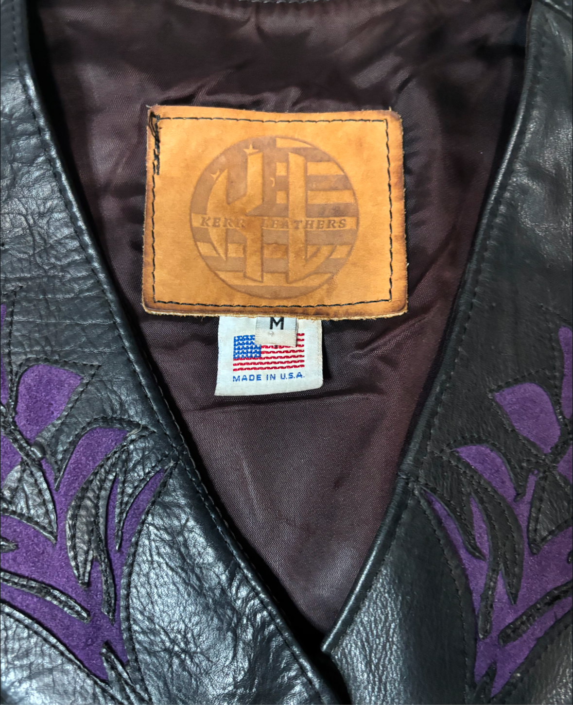 PURPLE FLOWERS FRINGE LEATHER VEST