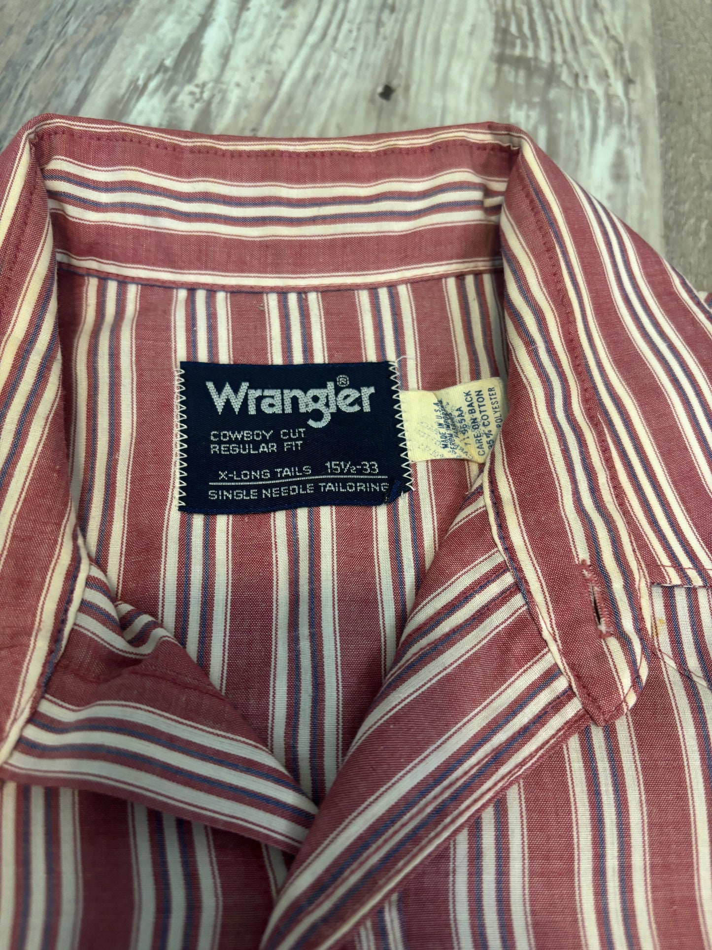 RED/ WHITE STRIPED WRANGLER PEARL SNAP *VINTAGE*
