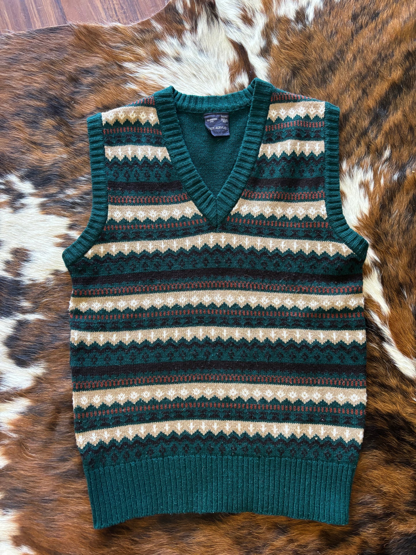 *VINTAGE* GREEN FAIR ISLE KNIT SWEATER VEST