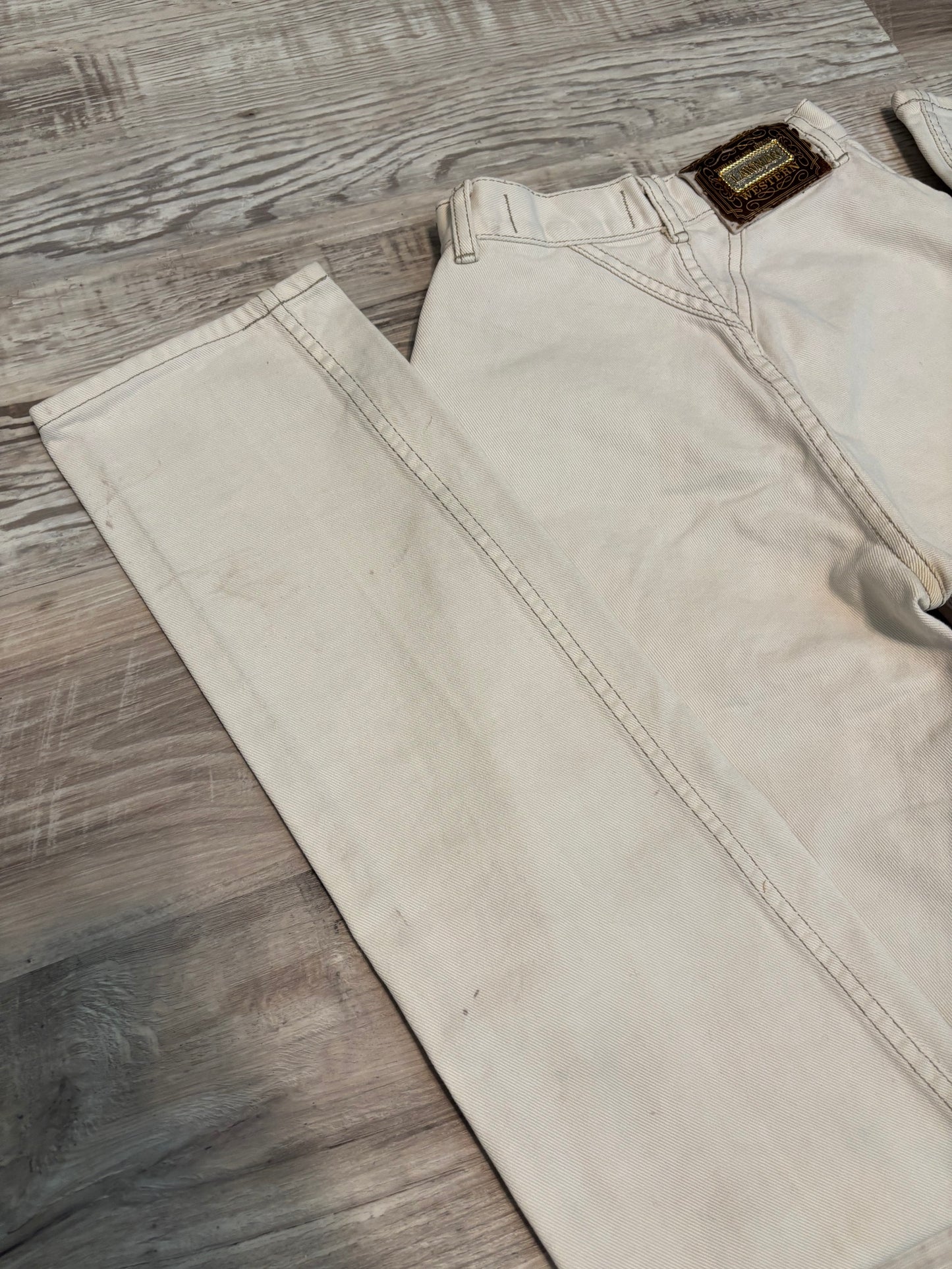 *VINTAGE* 23” LAWMAN KHAKI BAREBACK JEANS