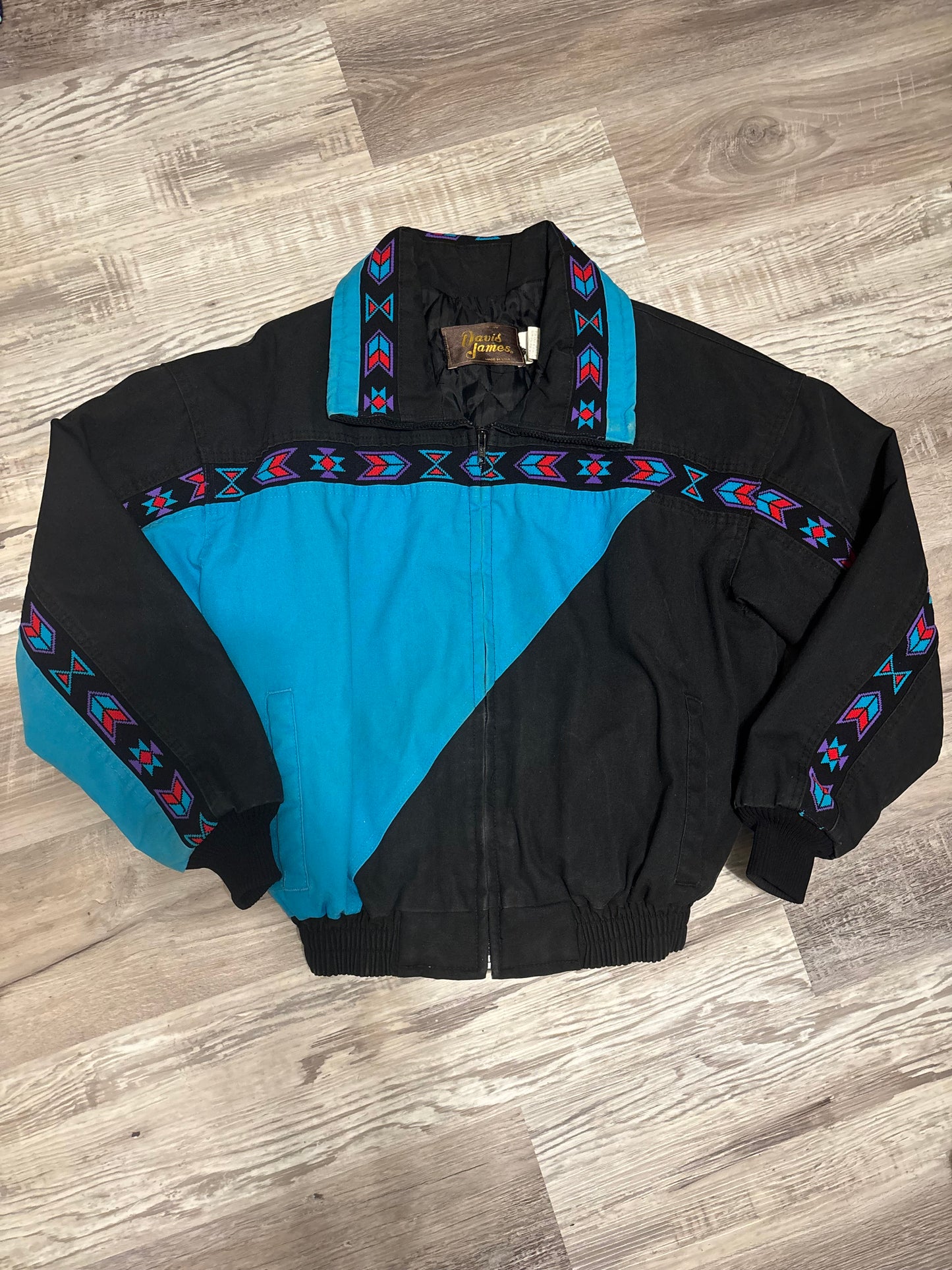 *VINTAGE* DAVID JAMES TURQUOISE AZTEC BOMBER SKI JACKET