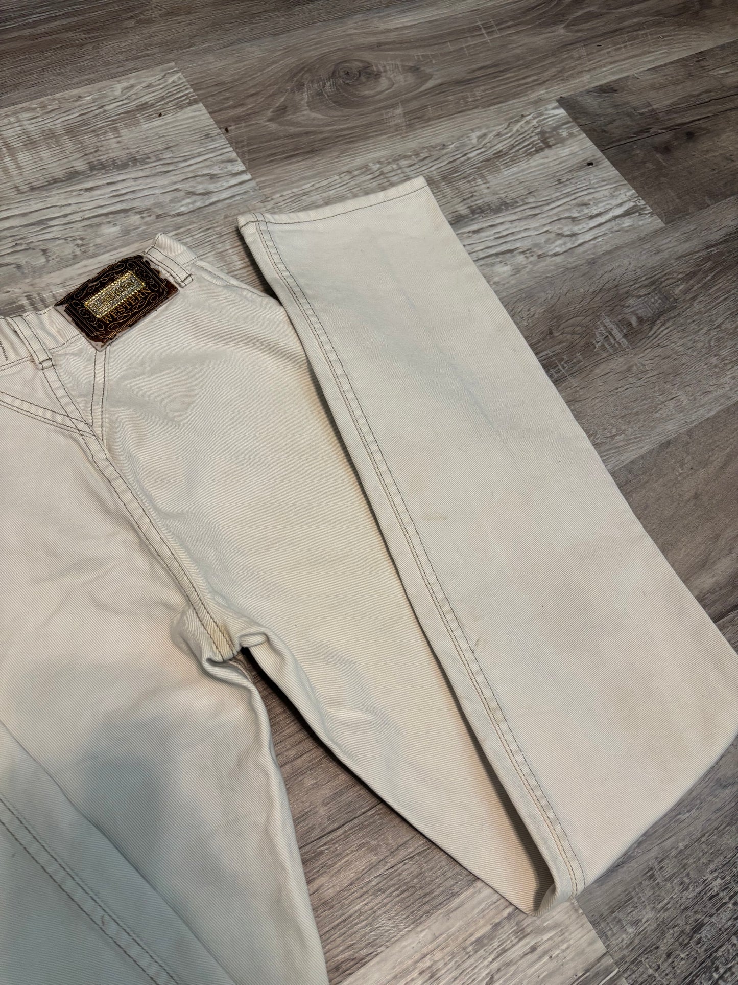 *VINTAGE* 23” LAWMAN KHAKI BAREBACK JEANS