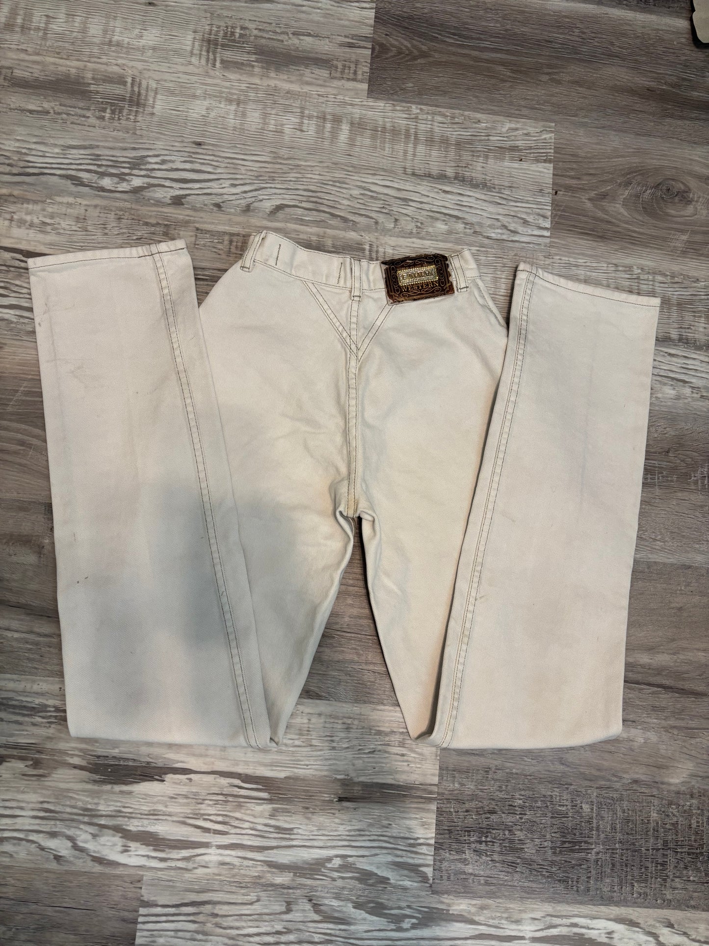 *VINTAGE* 23” LAWMAN KHAKI BAREBACK JEANS