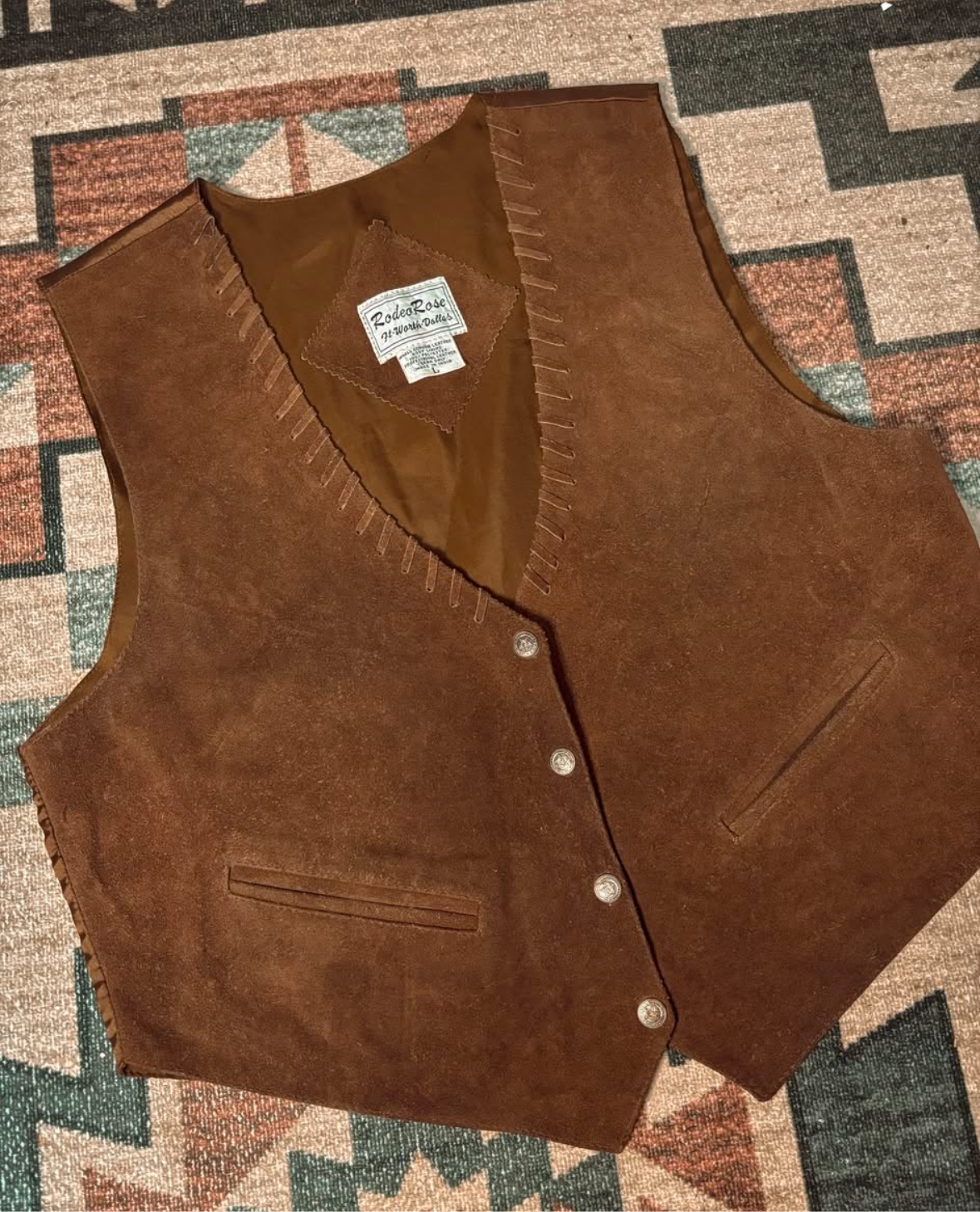 RODEO ROSE GENUINE LEATHER BROWN VEST *VINTAGE*