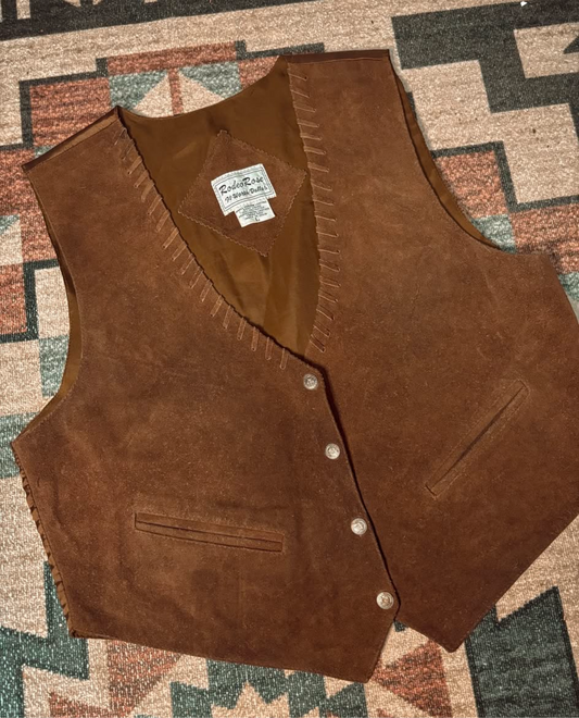 RODEO ROSE GENUINE LEATHER BROWN VEST *VINTAGE*