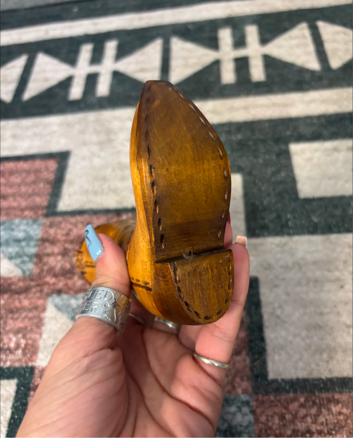 HAND CARVED WOODED BOOT SIGNED *VINTAGE*