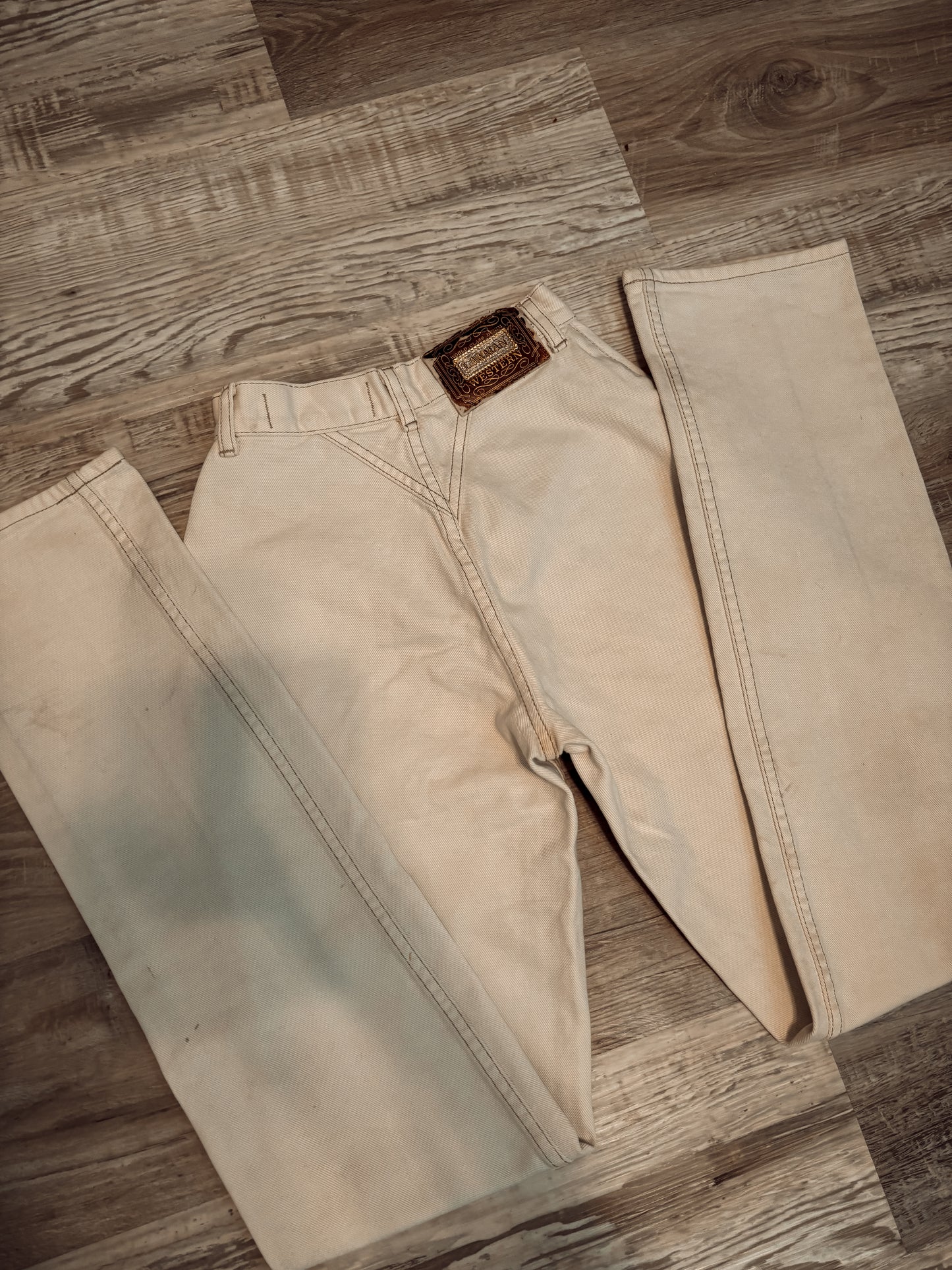 *VINTAGE* 23” LAWMAN KHAKI BAREBACK JEANS
