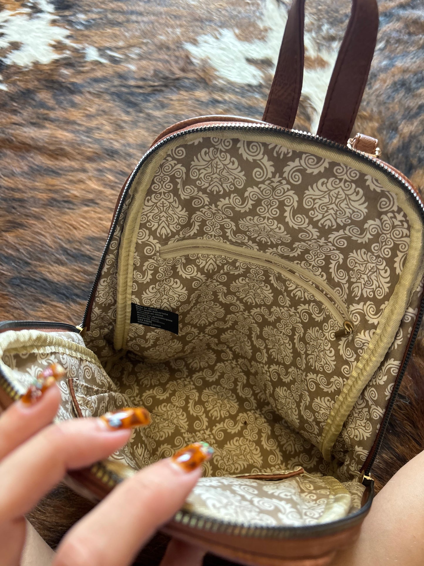 FAUX LEATHER TOOLED WESTERN MINI BACKPACK PURSE BAG