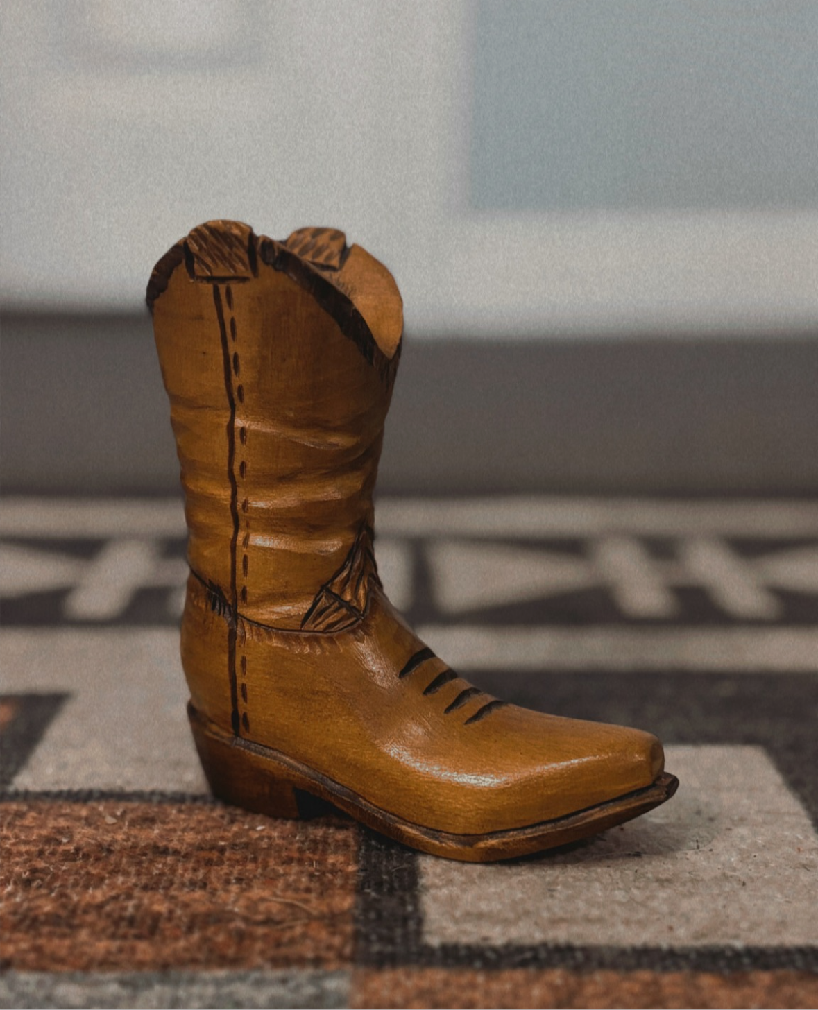 HAND CARVED WOODED BOOT SIGNED *VINTAGE*