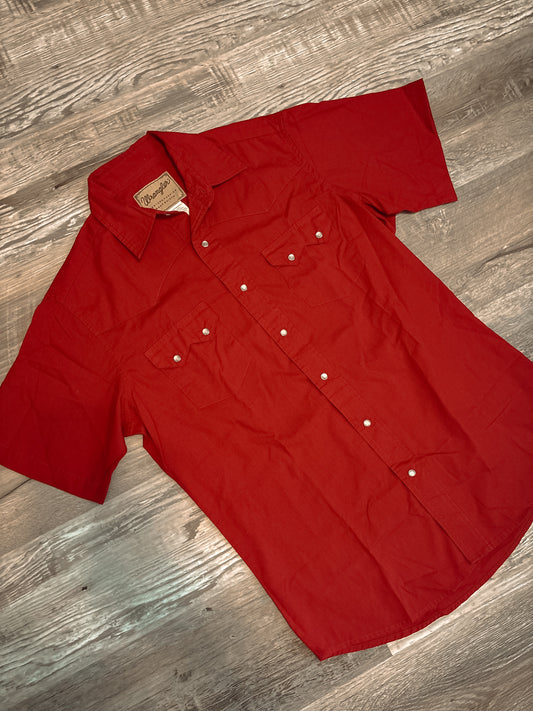 RED SHORT SLEEVED WRANGLER PEARL SNAP