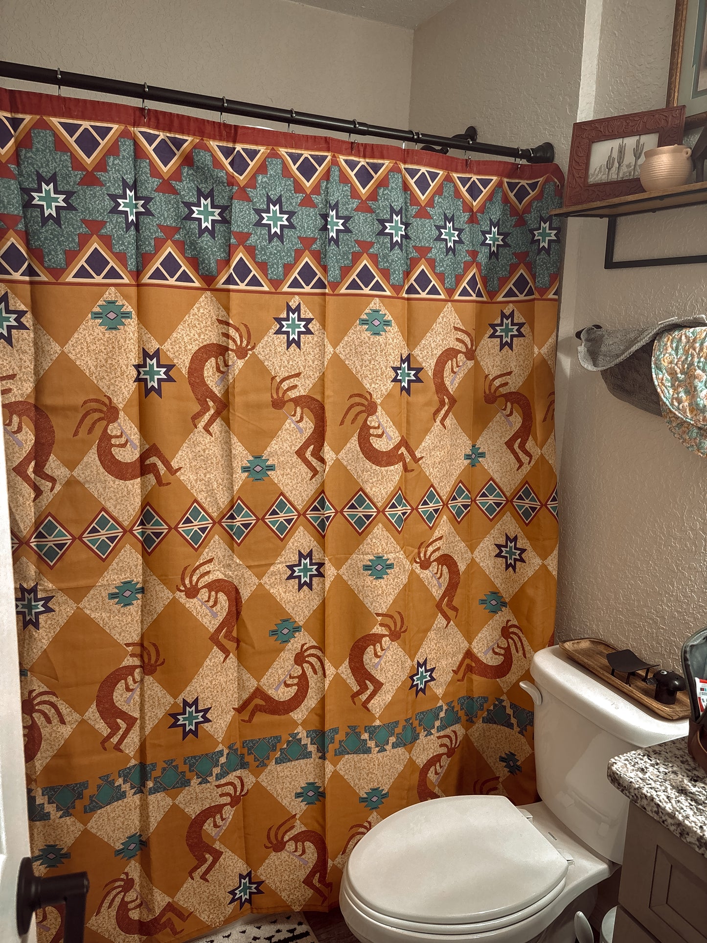 *VINTAGE* KOKOPELLI AZTEC SOUTHWESTERN STANDARD SHOWER CURTAIN