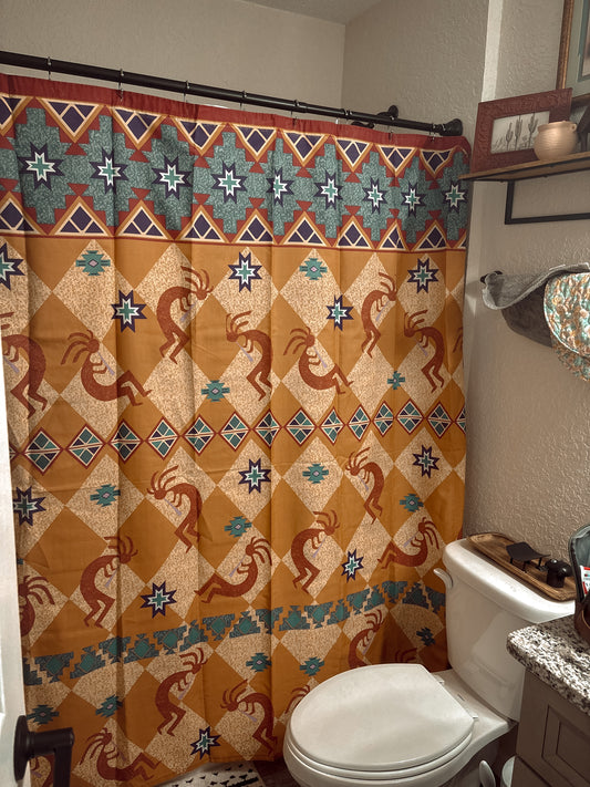 *VINTAGE* KOKOPELLI AZTEC SOUTHWESTERN STANDARD SHOWER CURTAIN