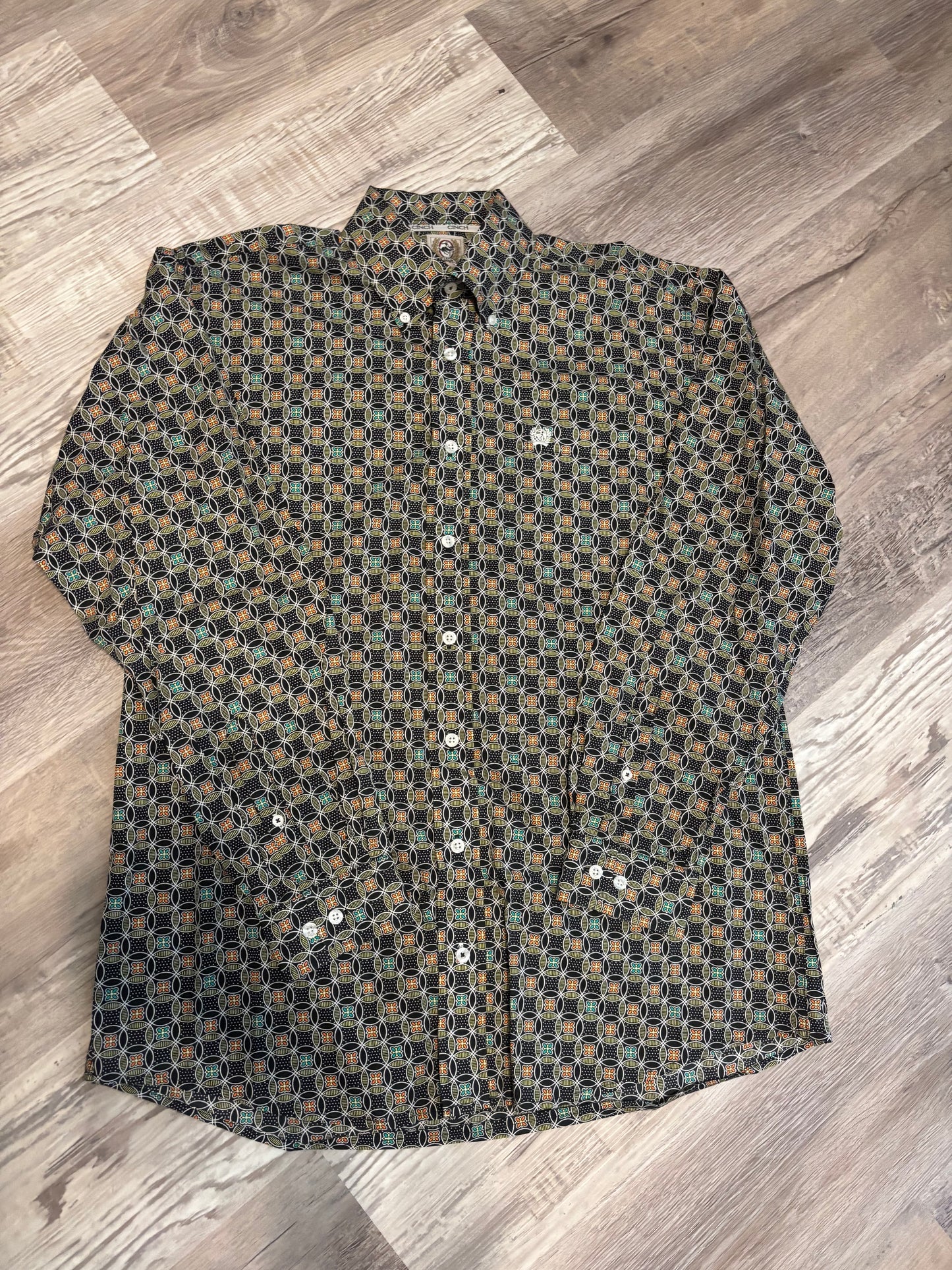 GREEN/TURQUOISE/ORANGE CINCH BUTTON UP SHIRT
