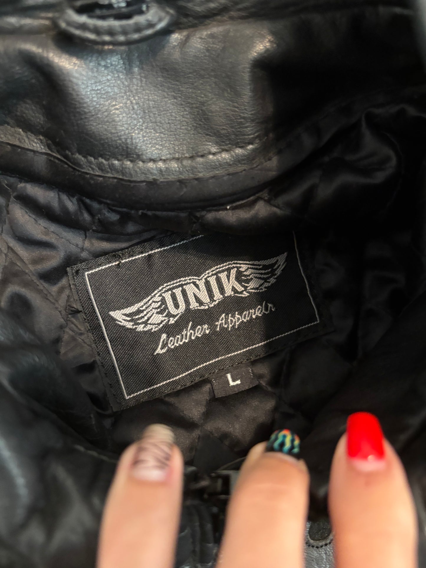 UNIK LEATHER FRINGE BLACK ROSE BIKER JACKET *VINTAGE*