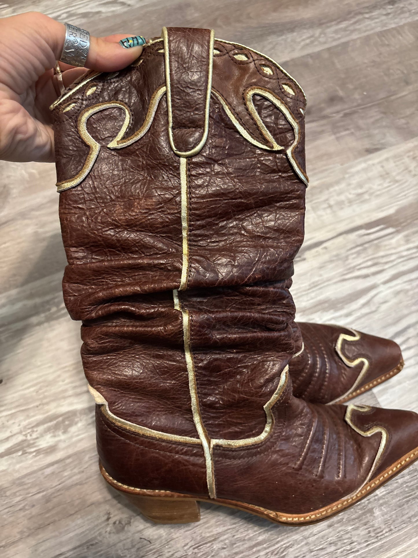 *VINTAGE* NANA BROWN/GOLD LEATHER BOOTS