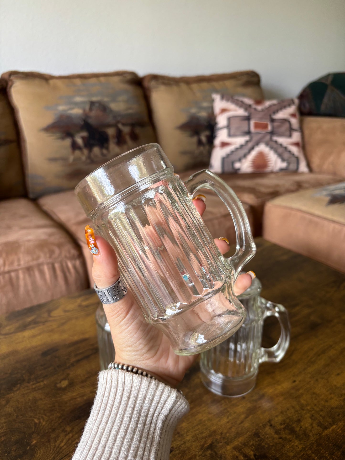 *VINTAGE* ANCHOR HOCKING LINE LITES MUGS (SET OF 4)