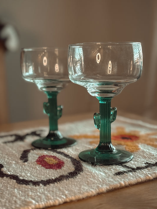 *VINTAGE* CACTUS MARGARITA GLASSES SET OF 2