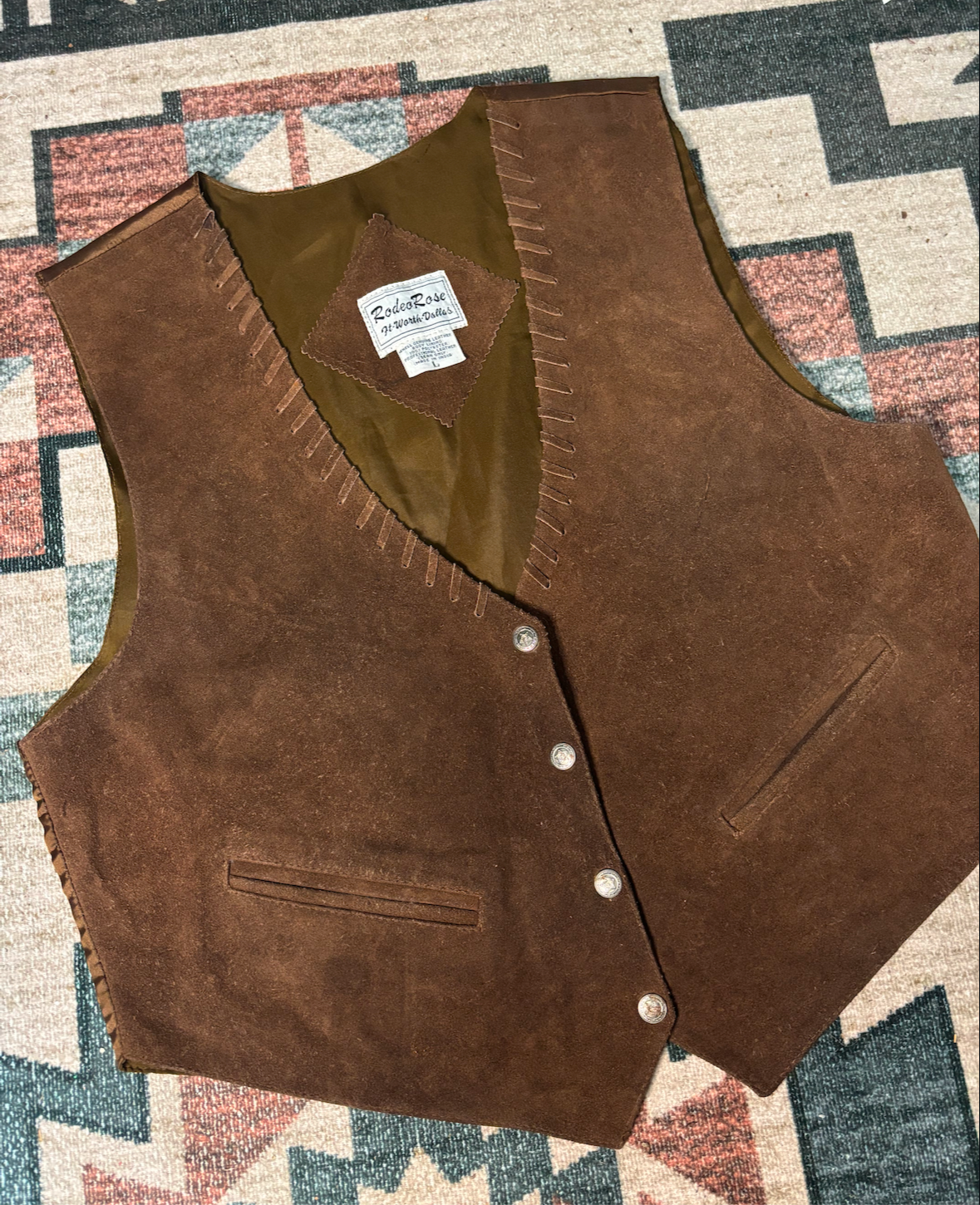 RODEO ROSE GENUINE LEATHER BROWN VEST *VINTAGE*