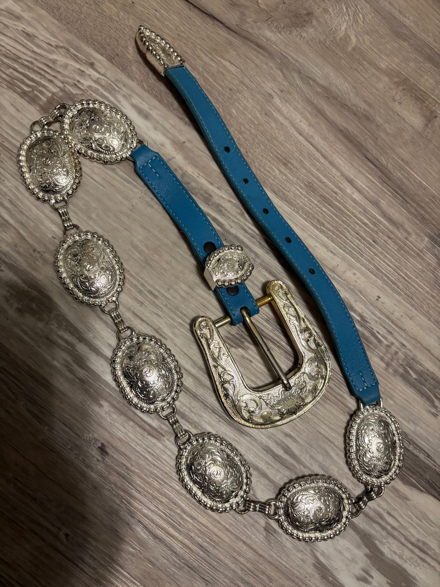 *VINTAGE*RARE* TURQUOISE FAMOUS TONY LAMA CONCHO CHAIN BELT (off buckle)