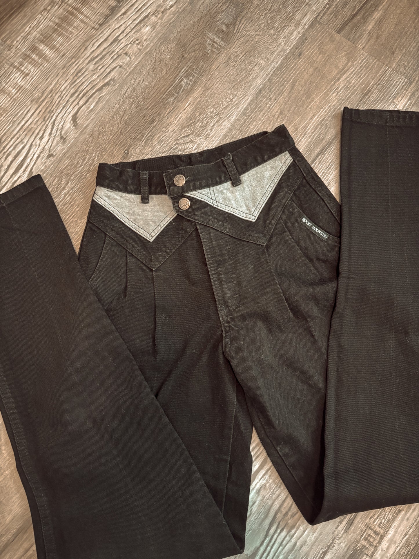 *VINTAGE* 25” GRAY/BLACK TWO TONE ROCKIES BAREBACK JEANS