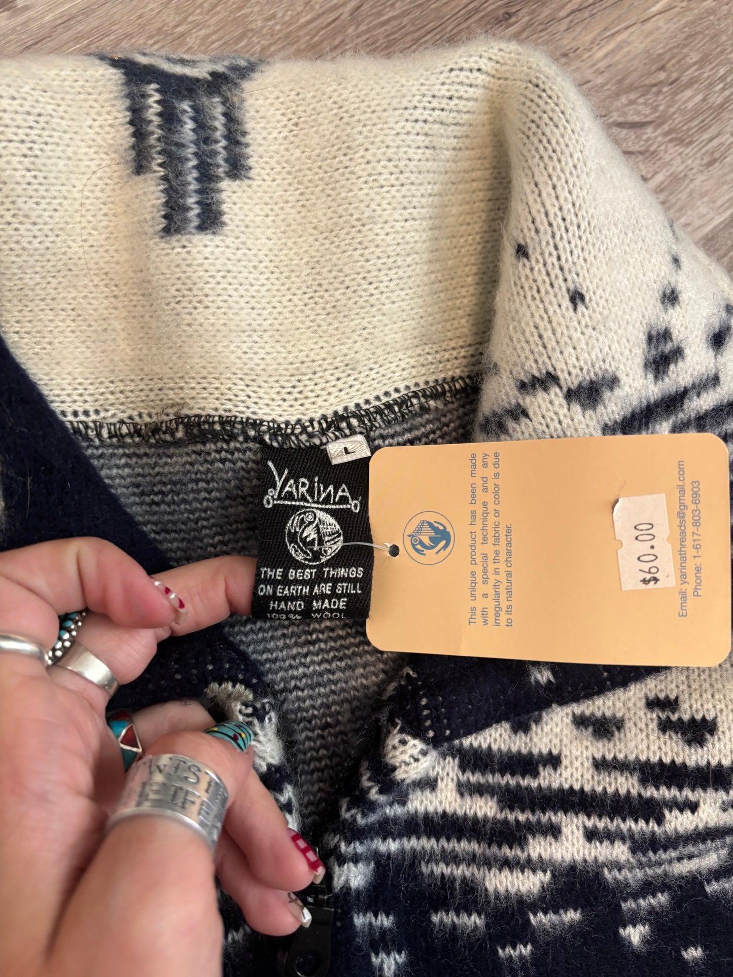 *DEADSTOCK* VINTAGE WOOL NAVY/WHITE WOOL ZIP UP JACKET COAT