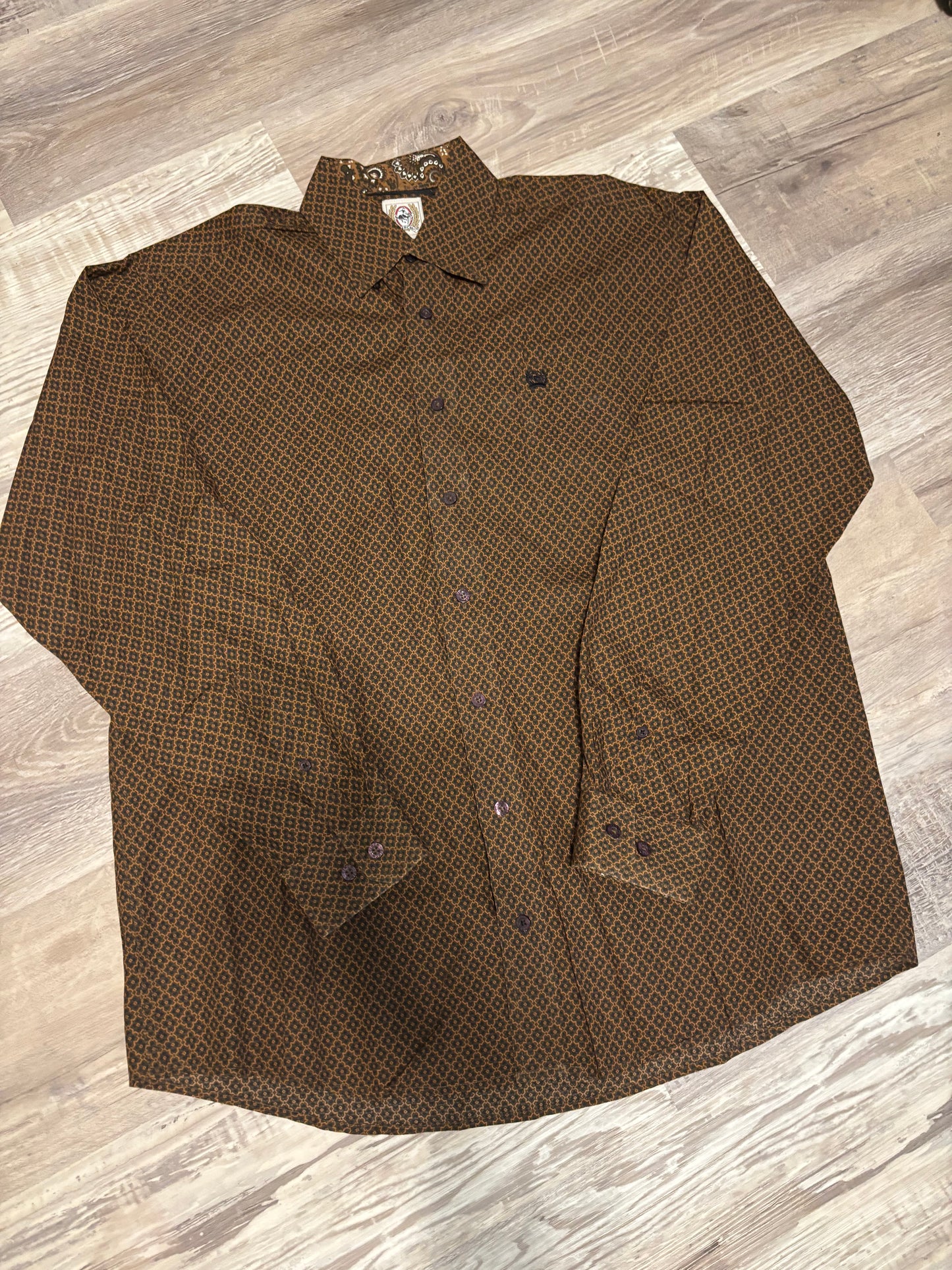 BROWN/GOLD CINCH BUTTON UP SHIRT