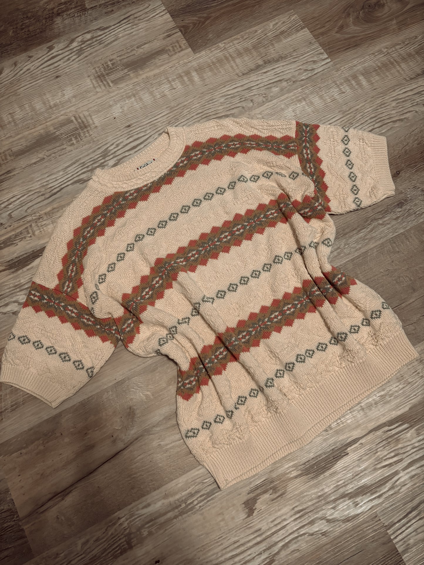 *VINTAGE* SHORT SLEEVE CRICKET LANE FAIR ISLE SWEATER